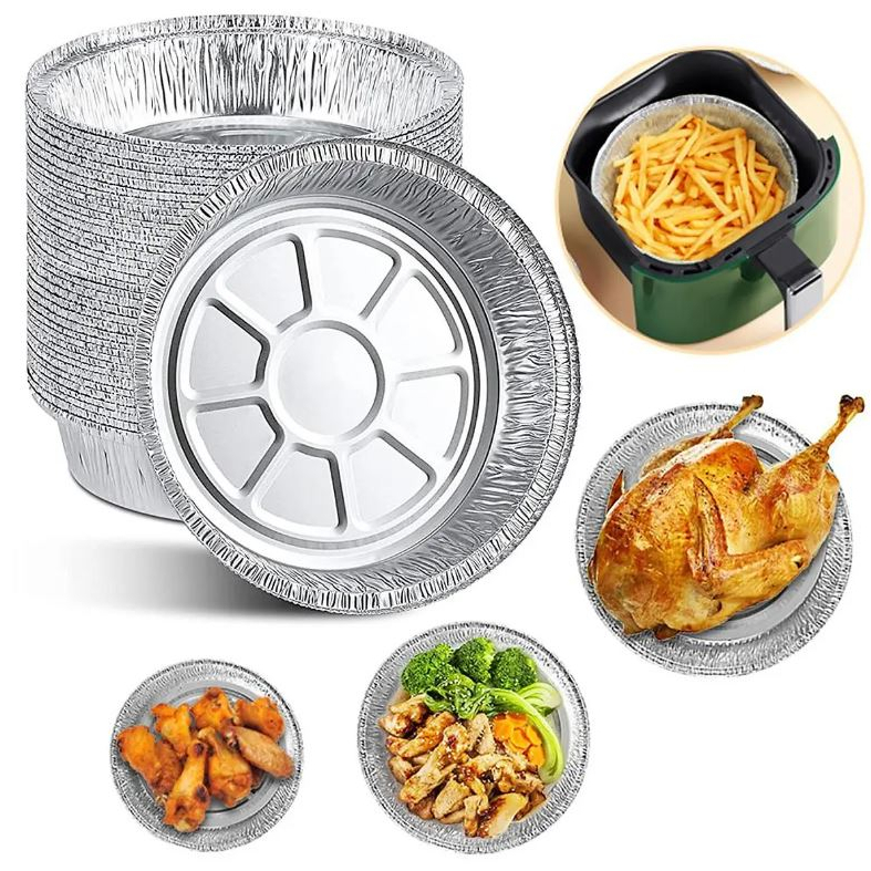 Set 20 Đĩa Bạc / Khay Giấy Nhôm Thiếc Dày Dặn 19cm Lót Nồi Chiên Không Dầu Đa Năng, Chịu Nhiệt, Có Thể Tái Sử Dụng