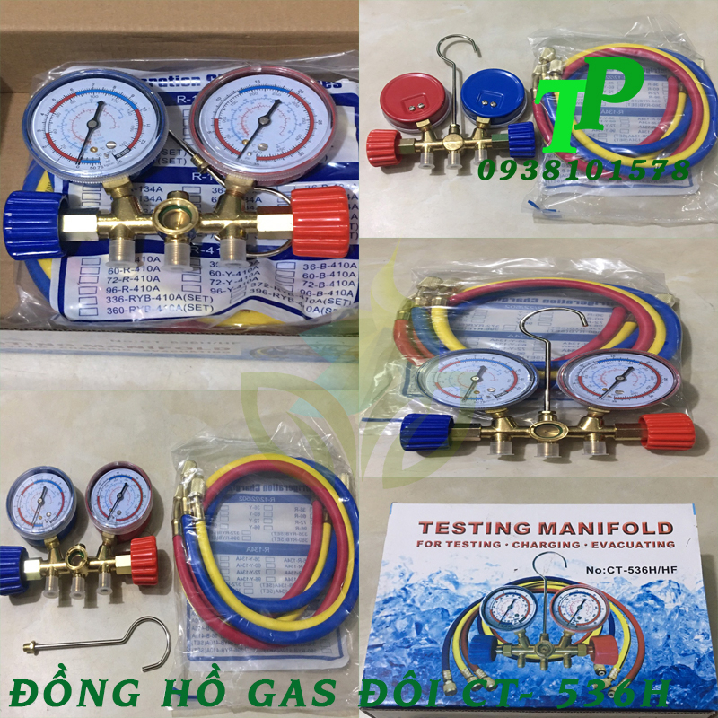 Bộ Đồng Hồ Nạp Gas Đôi TESTING MANIFOLD CT-536H/HF  , Đo Áp Suất Gas Máy Lạnh-Điều Hòa