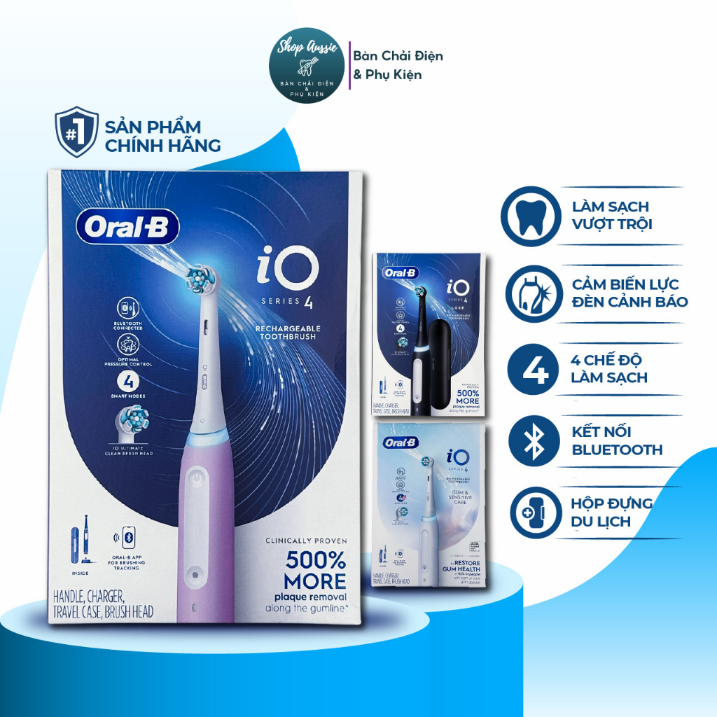 Bàn Chải Điện Oral-B iO Series 4 - 4 Chế Độ Làm Sạch, Cảm Biến Áp Suất, Hẹn Giờ 2 Phút, Loại Bỏ Mảng Bám Vượt Trội
