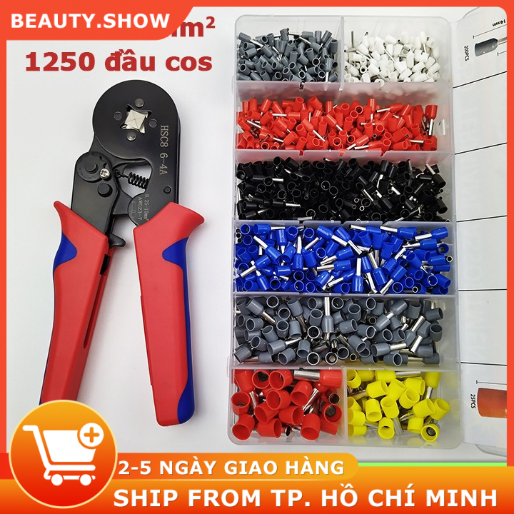 Kìm bấm cos vuông HSC8 6-4A tự điều chỉnh 1250 đầu cos đủ loại cos ống tròn cos pin