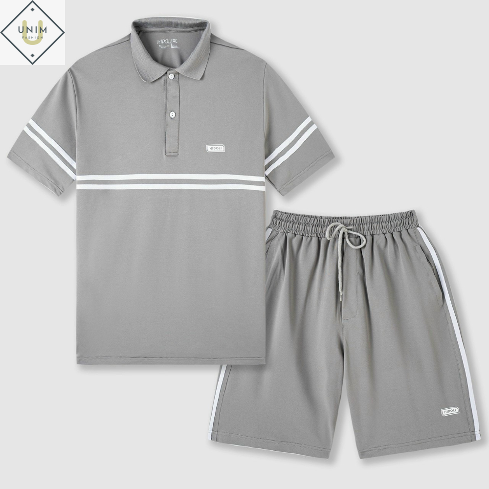 Bộ Quần Áo Hè Nam Cổ Polo Basic Unim Store Vải CVC Spandex Thông Hơi Phối 2 Màu Kẻ Ngang UNIM359