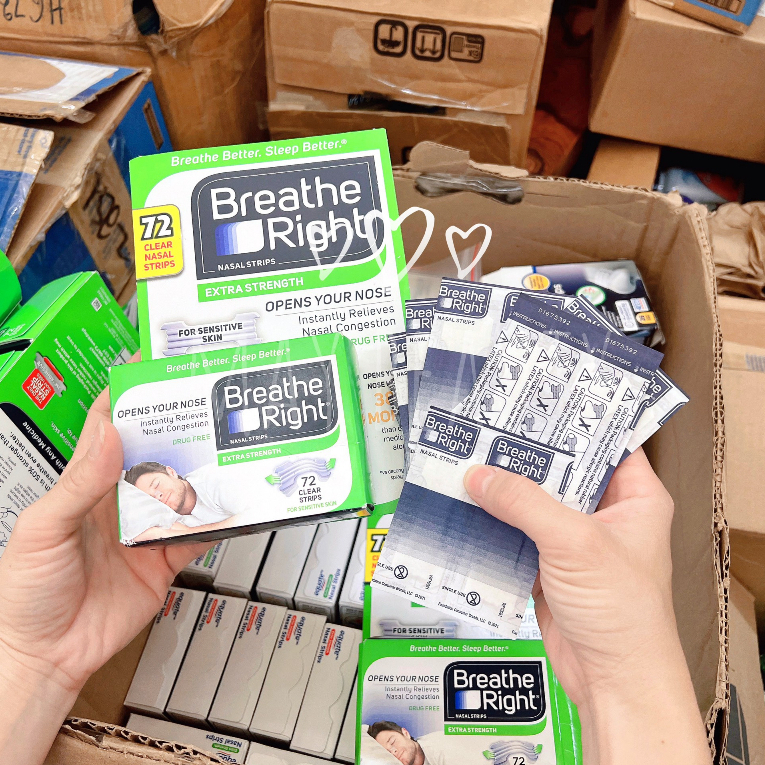 Miếng Dán Mũi Breathe Right Nasal Strips Extra Strength - Giảm Ngáy Khi Ngủ, Giúp Hô Hấp Tốt, Ngủ Ngon, Gi