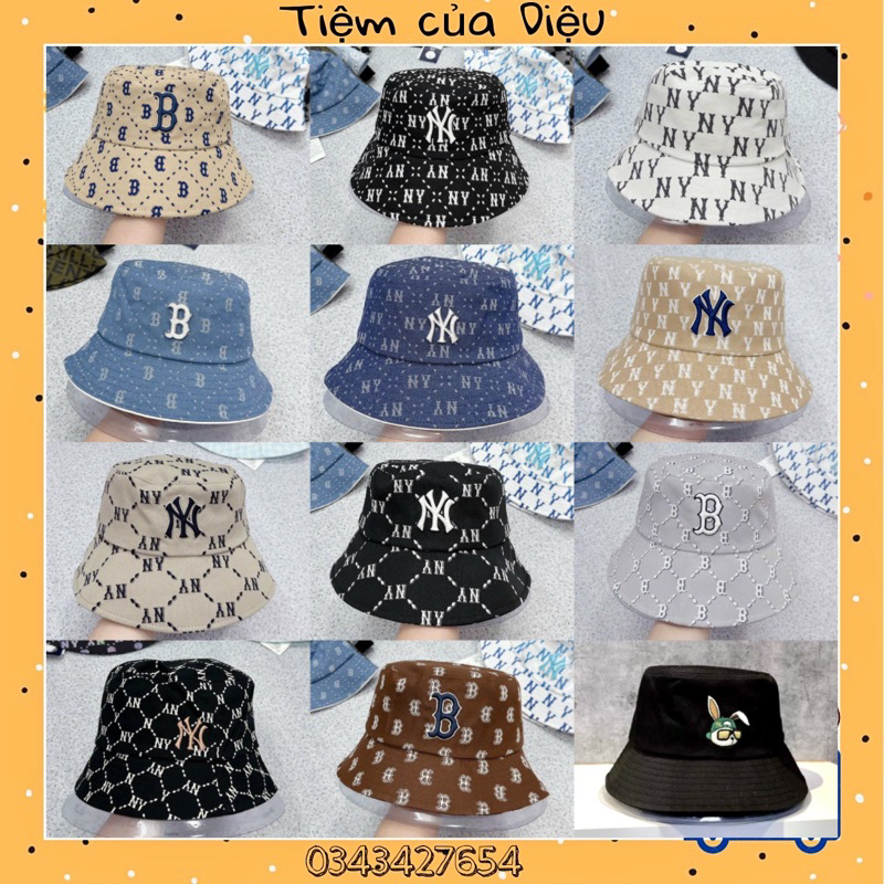 Mũ MLB Denim Diamond Monogram Bucket Hat New York Yankees 3Ahtmd13N xanh đậm và xanh nhạt logo chữ b