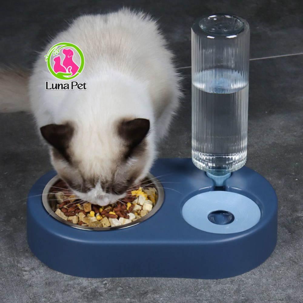 Bát đựng thức ăn cho chó mèo Luna Pet BA07, Bát ăn đôi tự động giá rẻ cho thú cưng