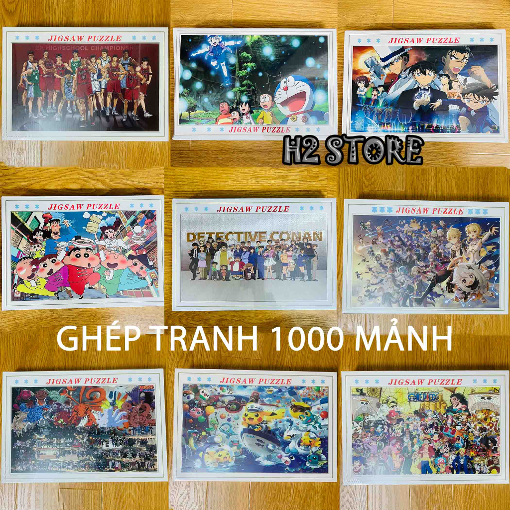Tranh xếp hình 1000 mảnh ghép hình 75x50cm - One Piece Doraemon Pikachu Conan Shin Conan Naruto Akatsuki Slam dunk Goku