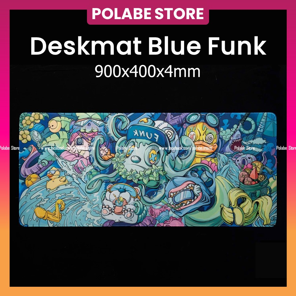 DESKMAT BLUE FUNK lót chuột cỡ lớn Deskpad  lót bàn phím kích thước 900x400x4mm bàn di chuột - Polabe Store