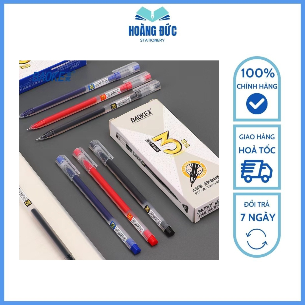 Bút bi nước  Baoke PC5198 - ngòi 0.5mm, thân hình tam giác, nhỏ gọn, dễ cầm - 12 chiếc/1 hộp