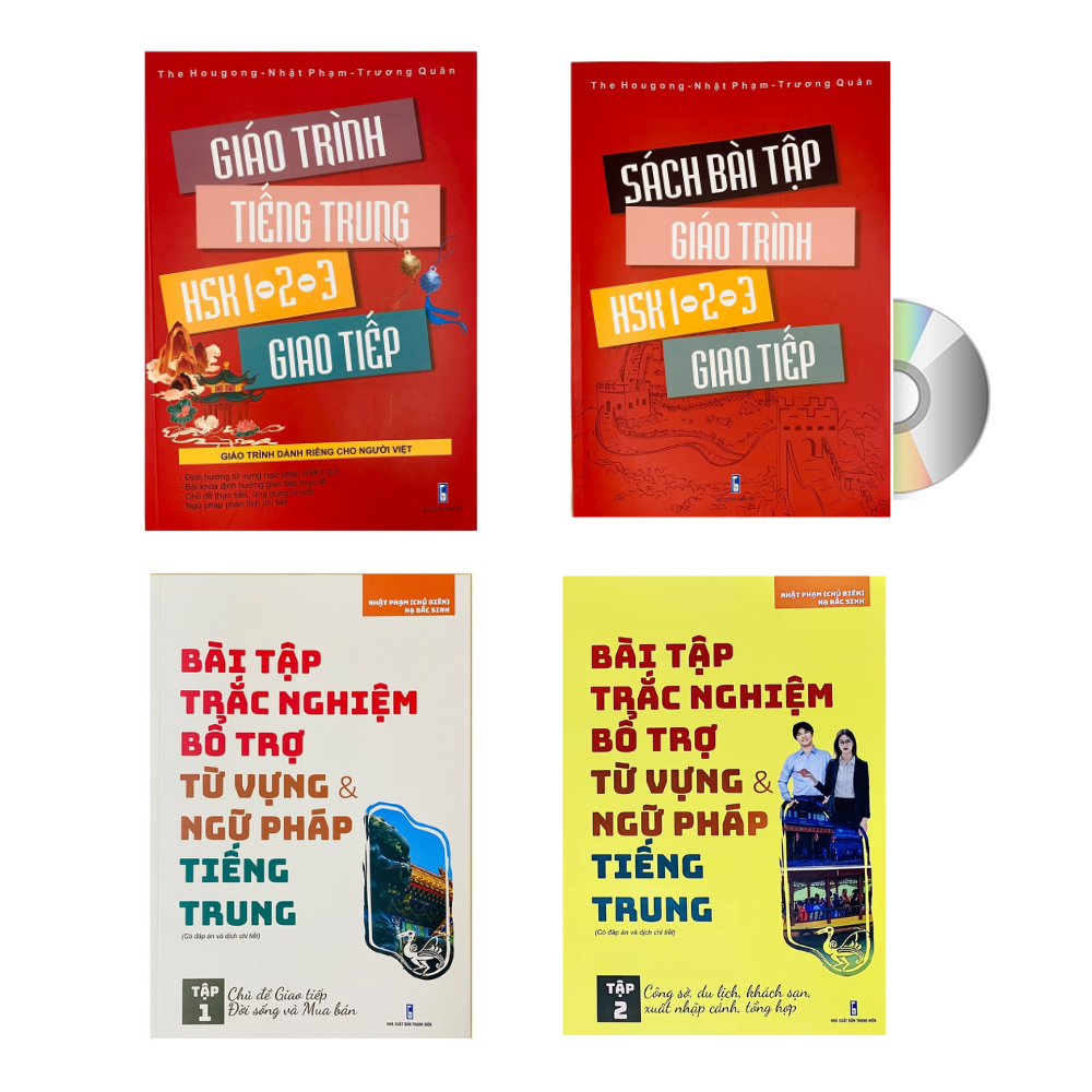Sách - Combo: Giáo trình Tiếng Trung giao tiếp+Sách bài tập+Bài tập trắc nghiệm bổ trợ từ vựng ngữ pháp Tập 1 Tập 2+DVD