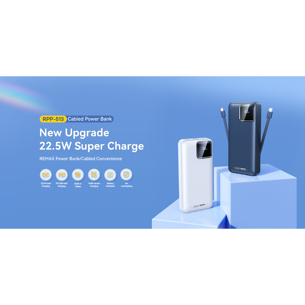 Sạc dự phòng, pin dự phòng sạc nhanh 3.0 RPP-513, dung lượng cao 20.000mah, hỗ trợ sạc siêu nhanh pd 22.5w