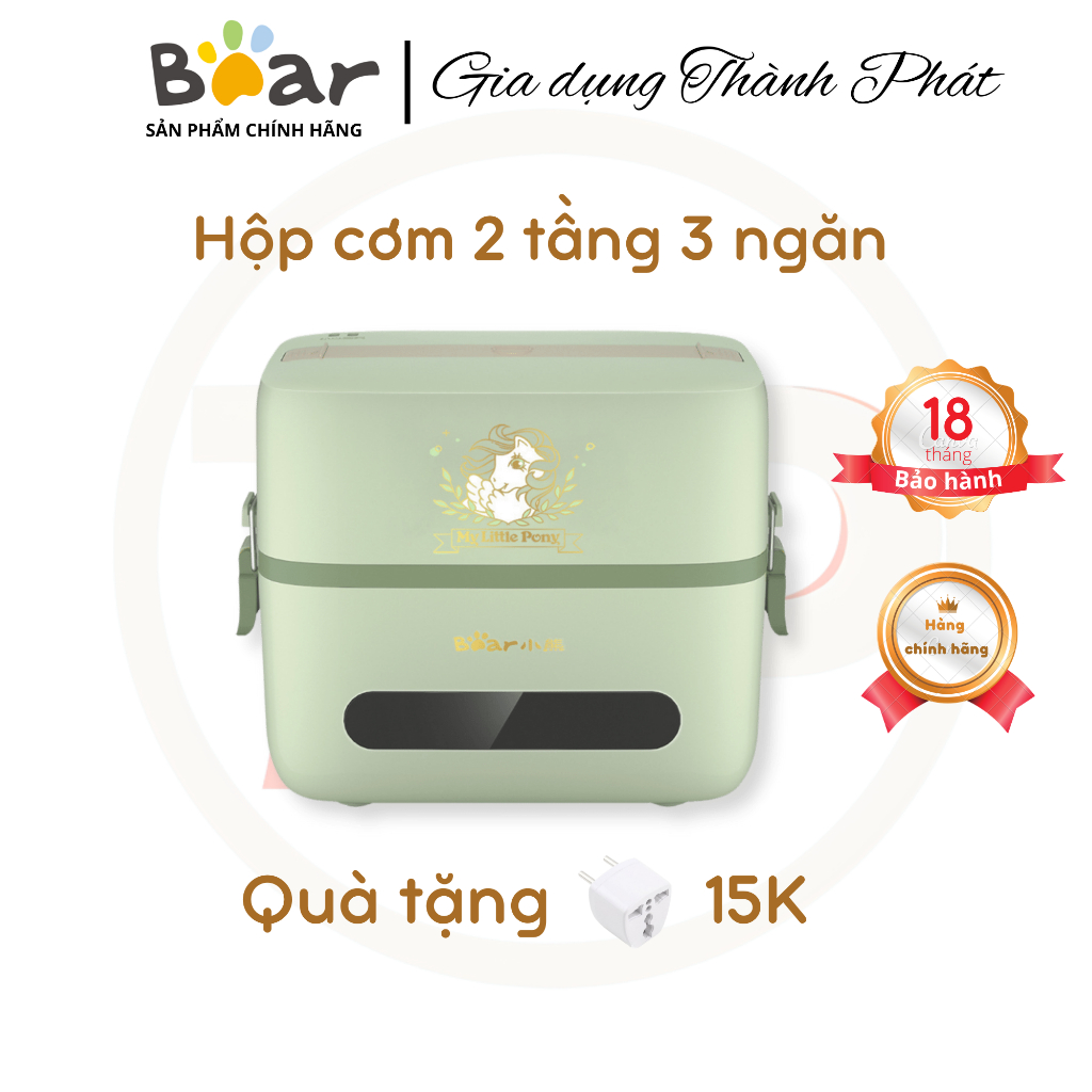 Hộp cơm cắm điện Bear DFH-B12K5, 1.2L, 2 tầng 3 ngăn, nấu chín và hâm nóng, inox cao cấp 304, dùng cho văn phòng