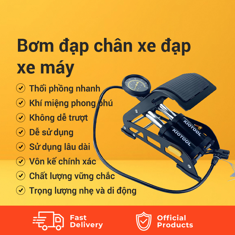 Bơm đạp Bàn đạp chân di động Bơm hơi thùng đôi bền áp suất cao với đồng hồ đo không khí, vòi phun khí có thể thay thế