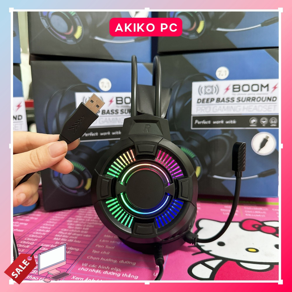 Tai nghe Game M81 chụp tai có mic jack USB có đèn LED cho máy tính, Laptop bảo hành 12 tháng - AKIKO