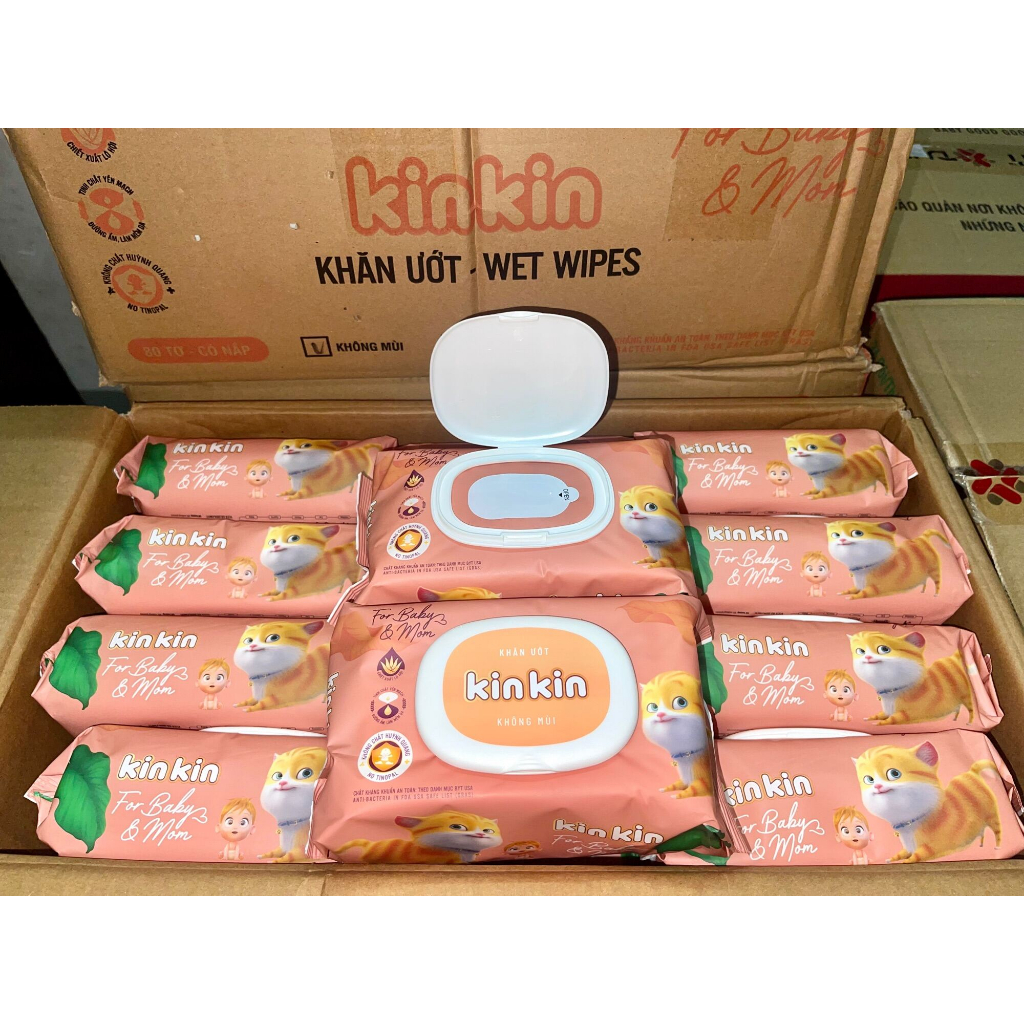 Combo 4 gói Khăn giấy ướt Kinkin mẫu mới 80 tờ không mùi