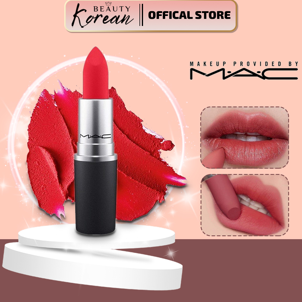 Son Mac Powder Kiss, son Mac chính hãng với độ bám màu tốt, lên màu chuẩn, chất lì mịn như nhung, đủ các màu hot