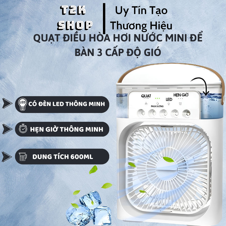 Quạt Điều Hòa Hơi Nước Thế Hệ Mới Mini 600ML, Quạt Hơi Nước Phun Sương Để Bàn Tích Hợp Đèn Led Nhiều Màu