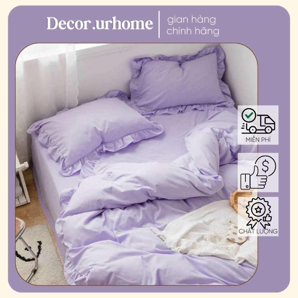 Bộ chăn ga gối viền bèo Cotton tici đáng yêu phong cách vintage Hàn quốc nhiều màu đủ size theo yêu cầu.