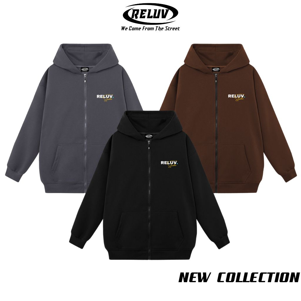 Áo hoodie zip Local Brand RELUV basic unisex nỉ ngoại - Áo khoác nỉ dây kéo trơn nam nữ ullzang 2 màu - RELUV.STUDIO