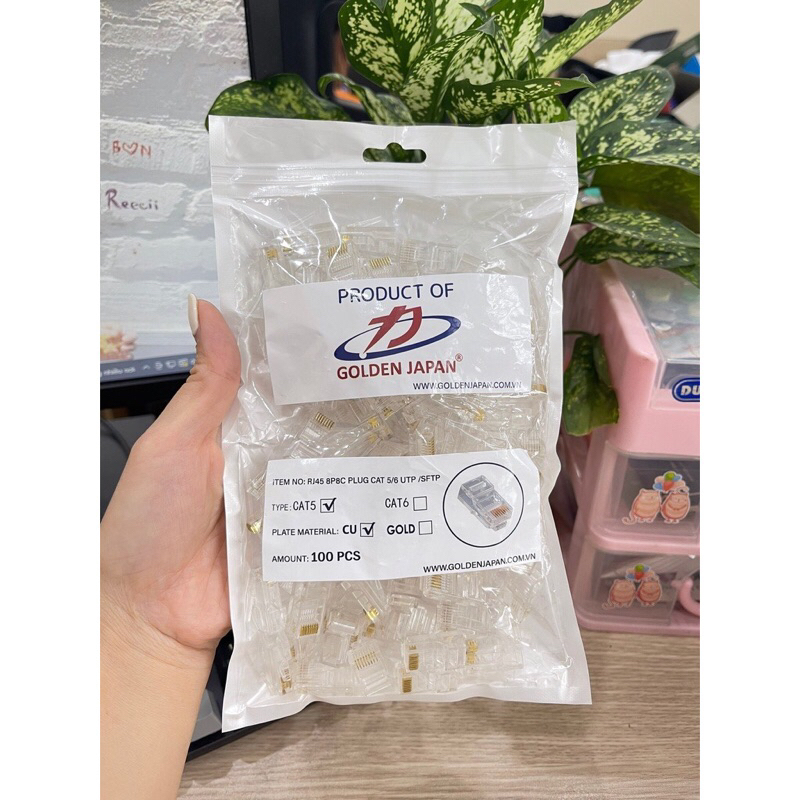 Đầu bấm dây mạng Golden Japan Cat 5 túi 100 hạt - Hạt bấm dây mạng internet