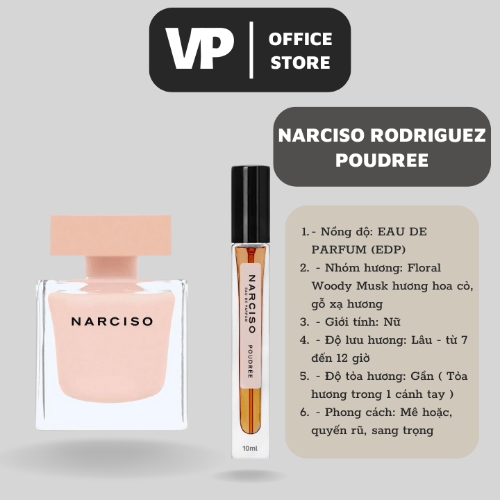 Nước hoa nữ mini chiết NARCISO RODRIGUEZ POUDREE 10ml chính hãng mê hoặc, sang trọng, quyến rũ