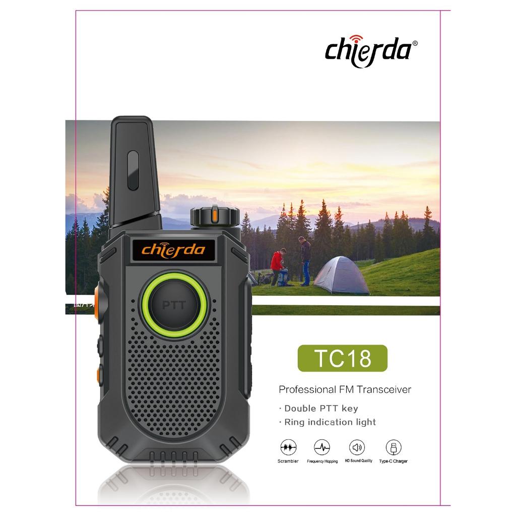 Bộ Đàm Chierda TC-18 Siêu nhỏ, Cự ly liên lạc 1-1,5Km, Tự sao chép tần số, hỗ trợ sạc Type-C, 2 Phím bấm gọi PTT