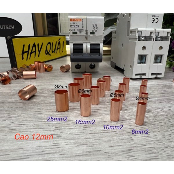 10 cái Cos ống bằng Đồng nguyên chất - Dùng bấm đầu dây tín hiệu, dây cáp