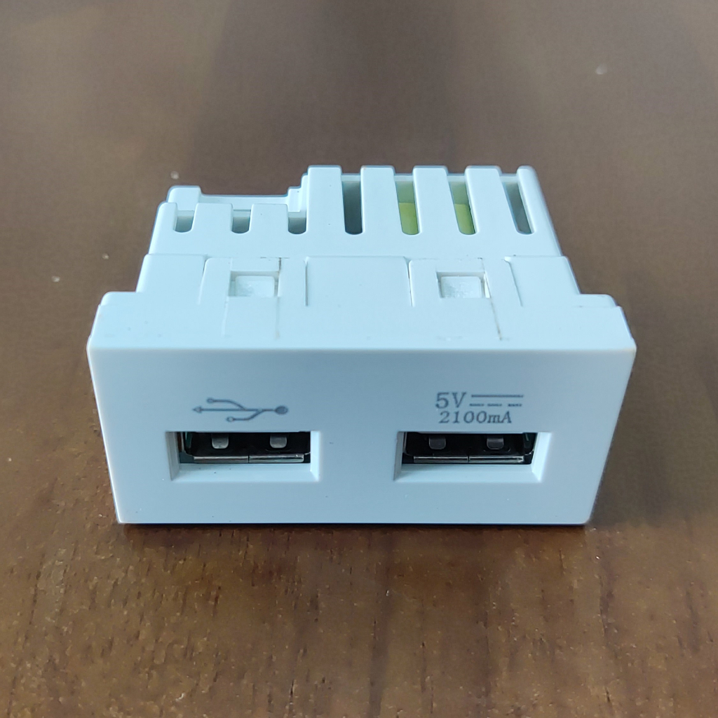 Hạt ổ điện kính cường lực, hạt sạc USB đôi 5V 2.1A, hạt ổ cắm đôi kính cường lực cao cấp