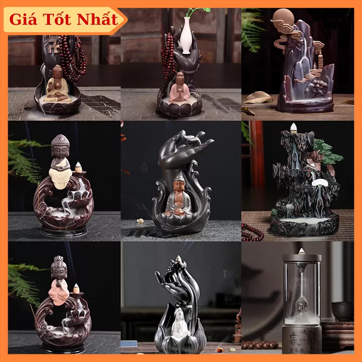 Thác khói trầm hương để bàn phật như lai quan âm tọa thiền tặng 3 nụ trầm