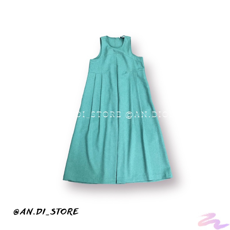 AnDi.vnxk Đầm xanh midi xếp ly ngực - W.arehouse