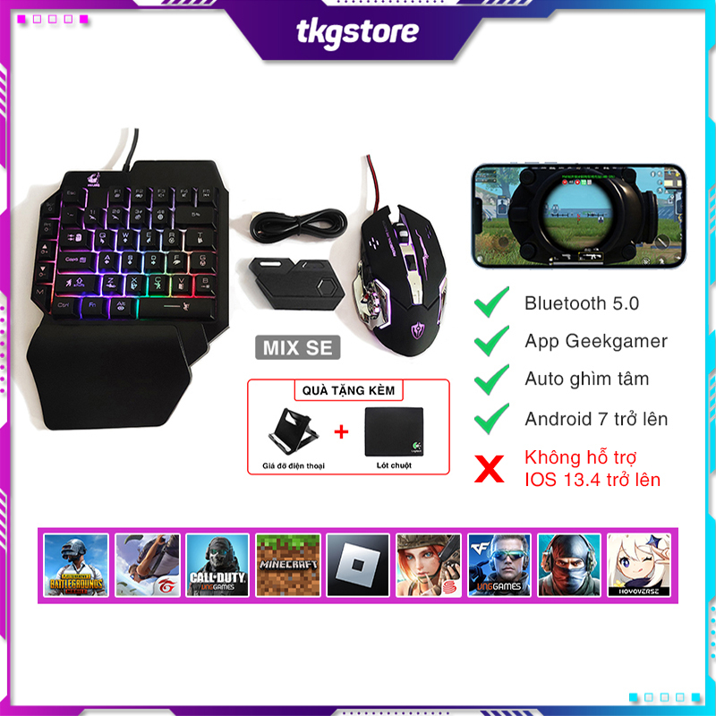 Combo bộ chuyển đổi chơi game Mix SE và bàn phím chuột kết nối điện thoại chơi PUBG Mobile, Free Fire