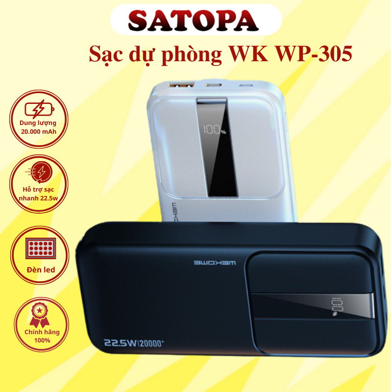 Sạc dự phòng 10000 mah WK WP-301 Pin xạc dự phòng chính hãng sạc nhanh PD 22.5W tiện lợi nhỏ gọn