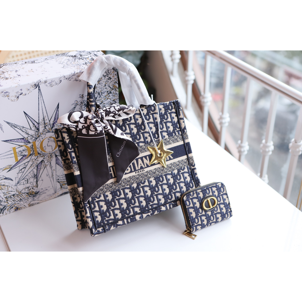 Túi xách nữ booktote fullbox d i o r hàng vải thêu