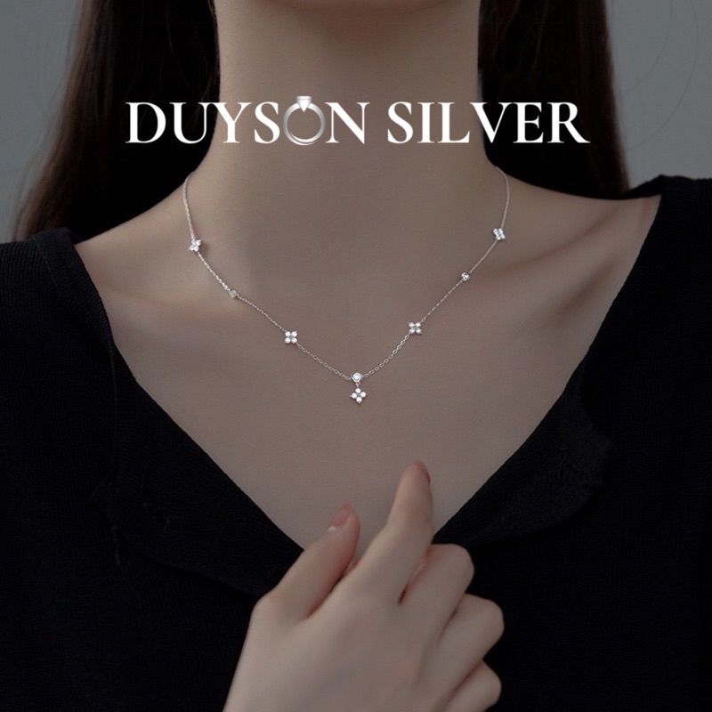 Dây chuyền bạc cỏ 4 lá DUYSON SILVER, Vòng cổ bạc nữ bạc Ý mạ vàng cao cấp phong cách Hàn Quốc