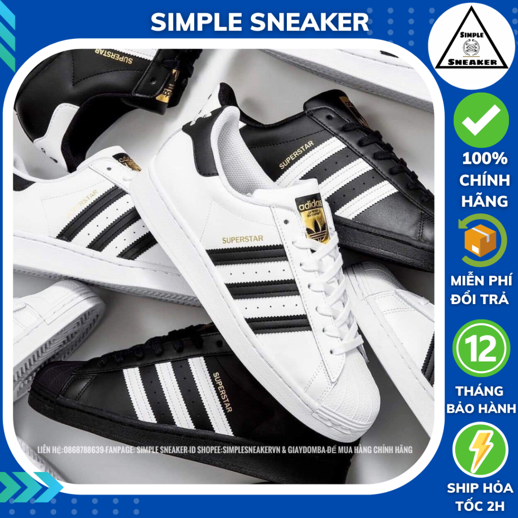 Giày Super Star Chính Hãng ????SIMPLE SNEAKER???? Adidas Superstar OG Tem Vàng Giày Thể Thao Nam Nữ Chuẩn Auth
