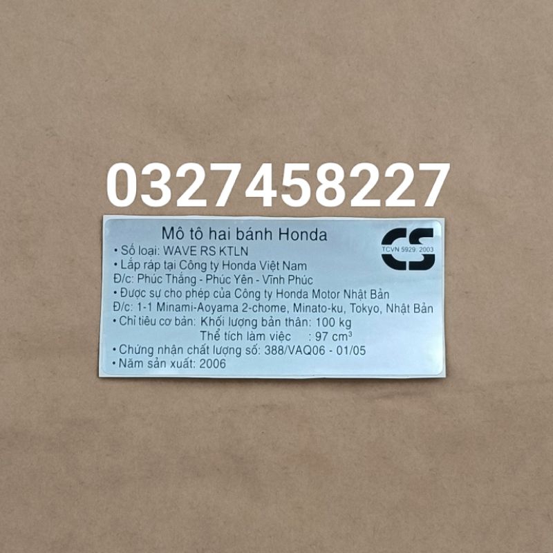 Tem hộp xích, cacte WAVE RS 2006, Thông số năm sản xuất