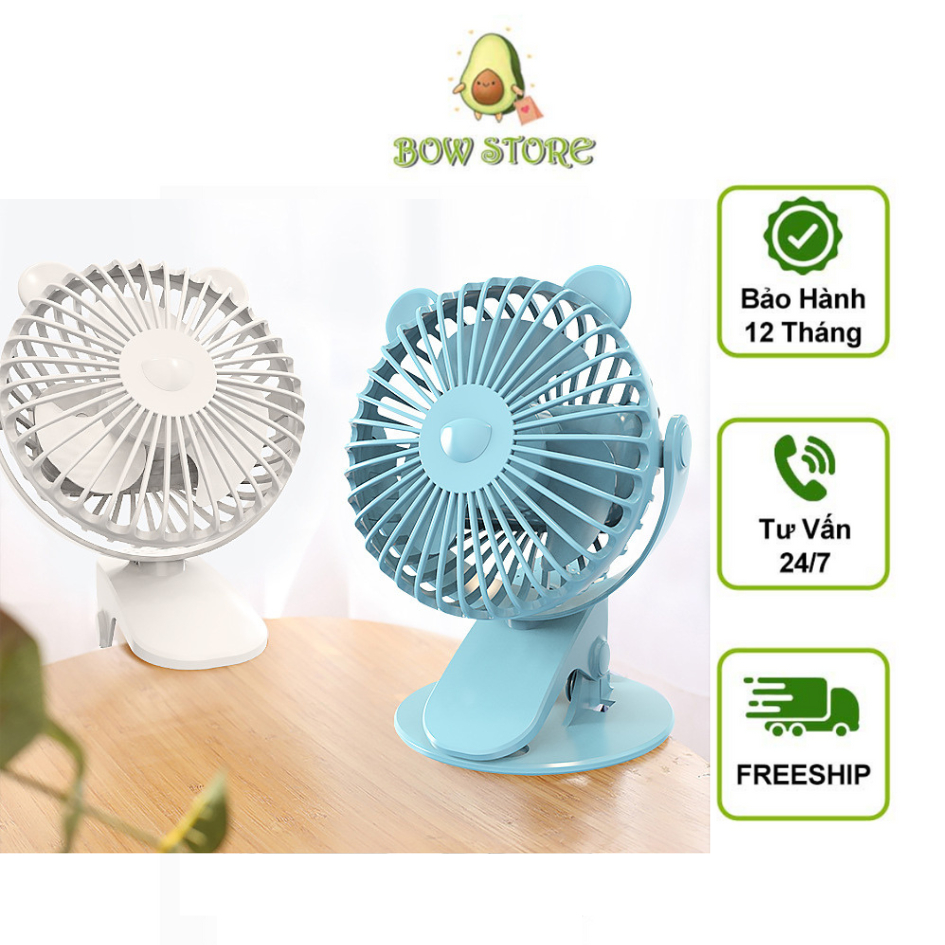 Quạt Kẹp Xe Đẩy Cho Bé Tích Điện Siêu Mát Không Ồn Xoay 720 Độ Pin Trâu 3000 mAh Có Chân Kẹp Bàn Quạt Kẹp Nôi Cho Bé