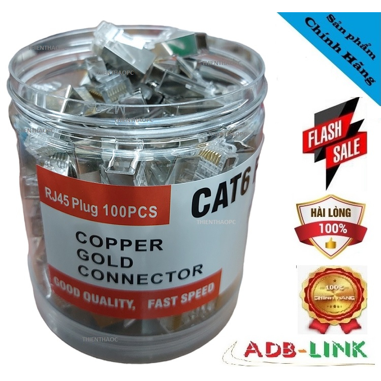 Đầu bấm hạt mạng Cat6 RJ45 bọc kim loại inox chống nhiễu Loại Tốt - Hộp 100 Chiếc