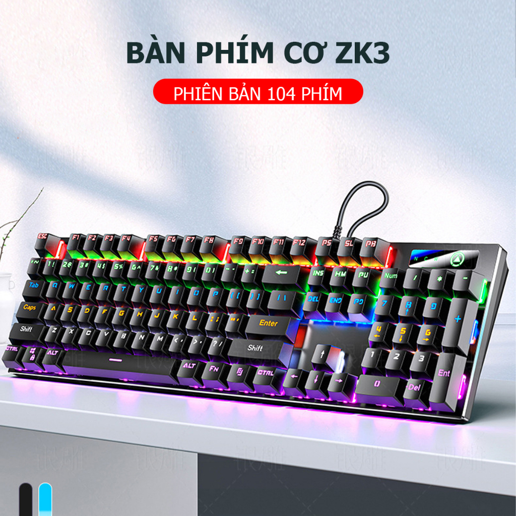 Bàn Phím Cơ Gaming ZK3-104 Blue Switch, Black Switch Full Size 104 Phím Kết Nối Có Dây