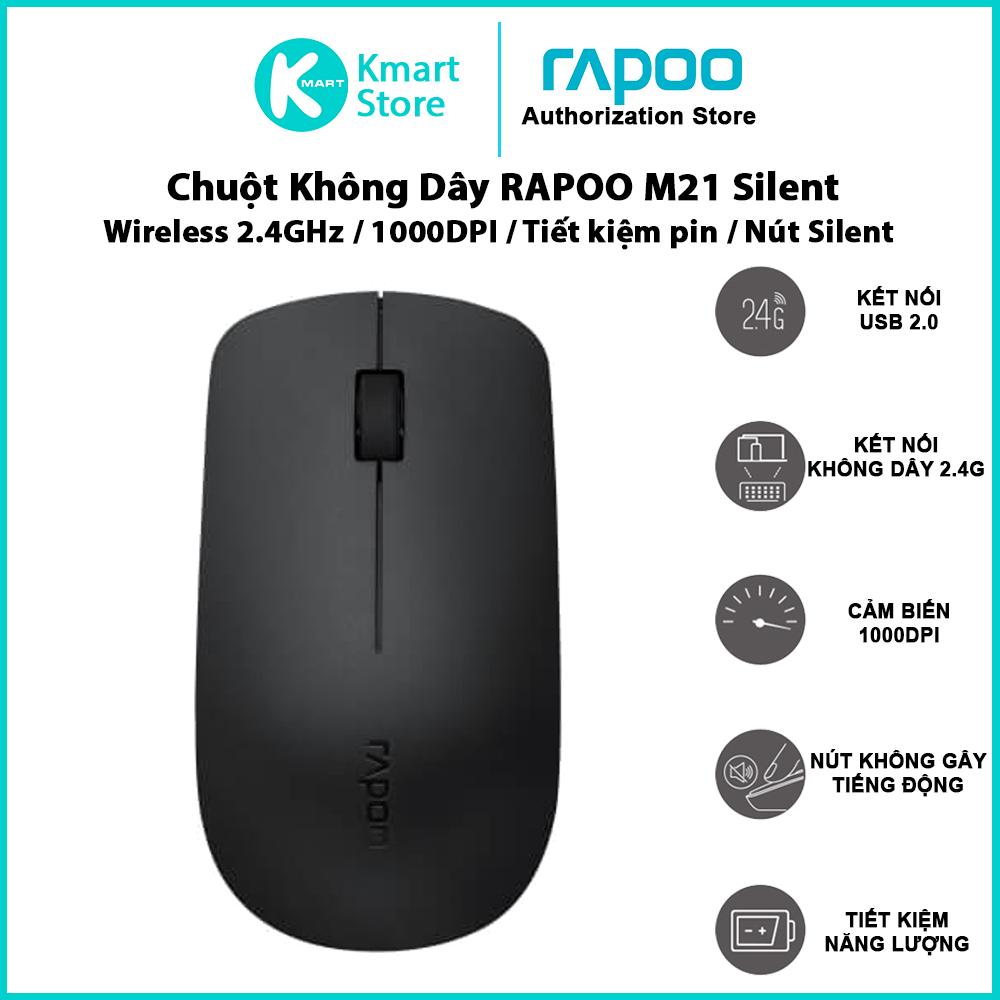 Chuột Không Dây Rapoo M21 Silent | 1000DPI | Kết nối không dây 2.4G - Hàng Chính Hãng