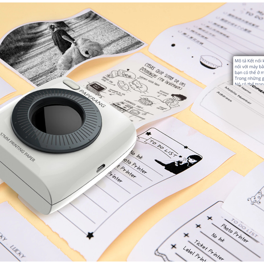Máy In Ảnh Mini Di Động Paperang P2 300dpi BT Máy In Nhiệt Không Dây Cho Ảnh Tương Thích Với Android IOS Windows Mac