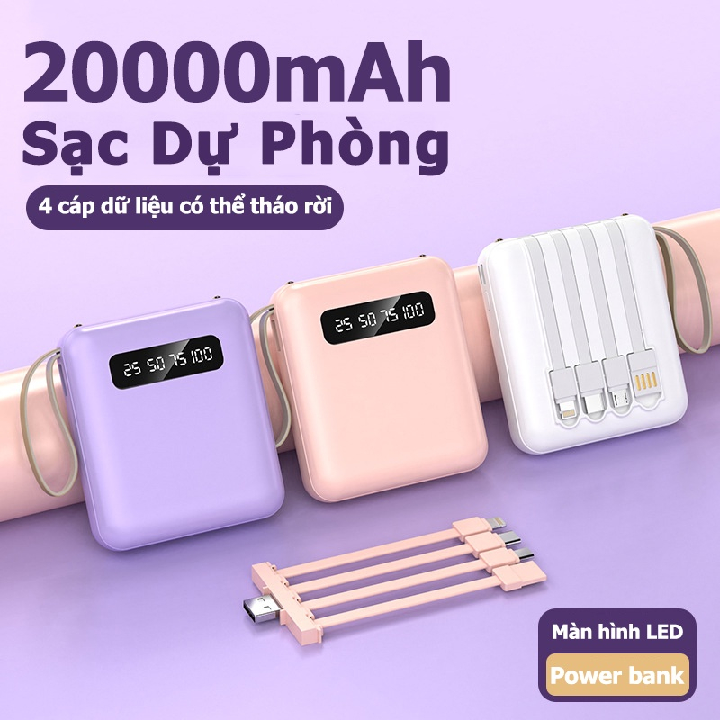 Pin Sạc Dự Phòng Mini 20000mAh Với 4 Cổng Ra Micro USB , Type-C Tiện Dụng