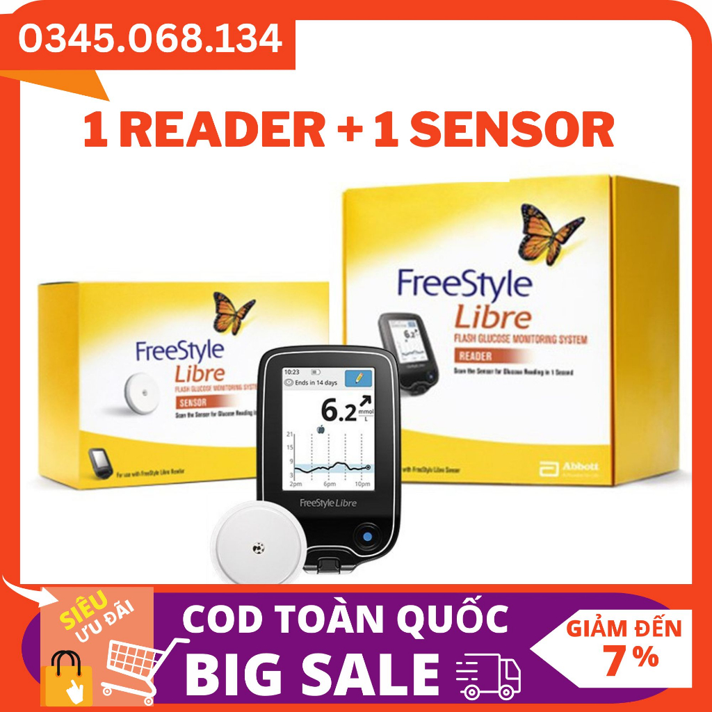 Combo 1 đầu đọc + 1 cảm biến máy đo đường huyết Freestyle Libre _ Cam kết hàng chính hãng Việt Nam