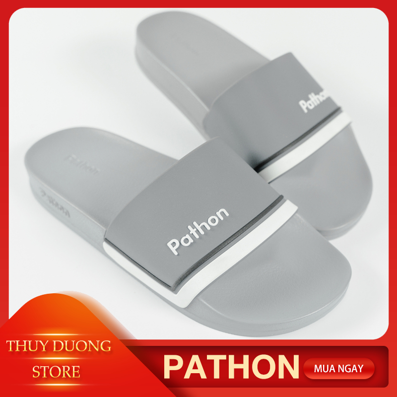 Dép nam PATHON SD134, quai ngang PVC xám viền trắng, đế PU xám êm chân chống trượt