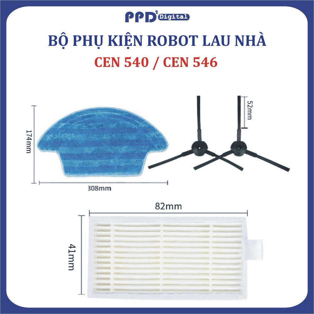 BỘ phụ kiện khăn, Giẻ, chổi cạnh, lọc bụi, Robot hút bụi Ecovacs Deebot CEN 540/CEN 546