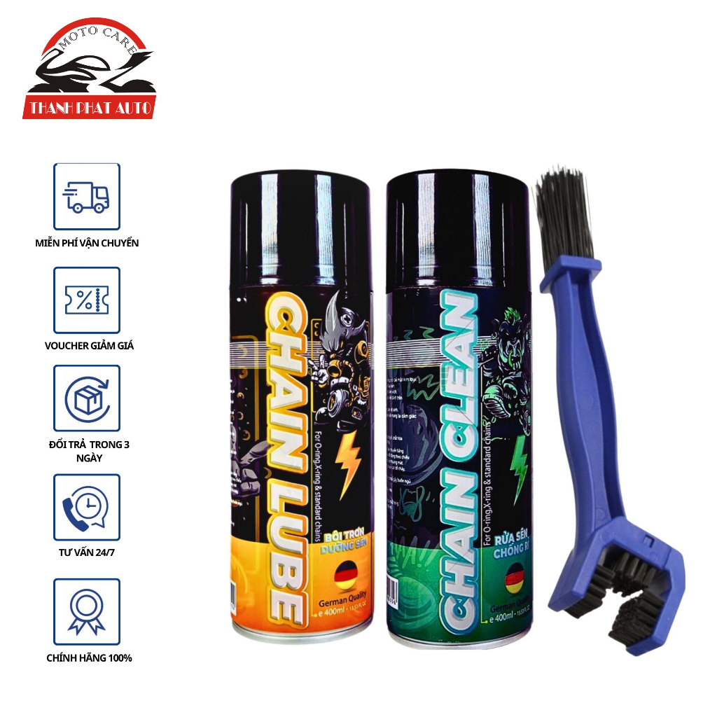 Combo SPRAYKING xịt Dưỡng sên và Rửa sên Tặng kèm Bàn chải vệ sinh sên cao cấp giúp làm sạch sên và bảo vệ sên
