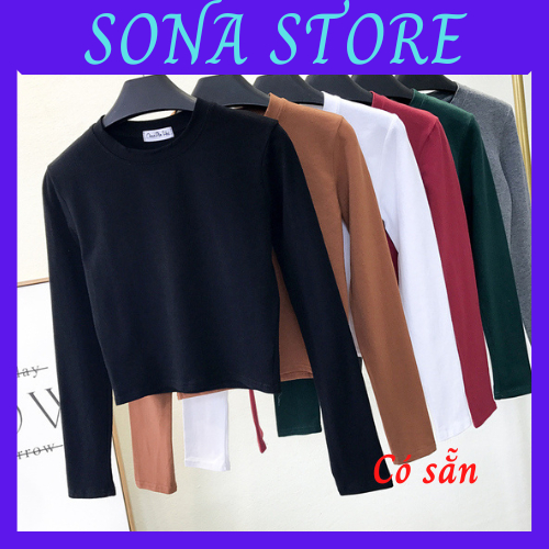 Áo phông nữ thun cotton croptop chất đẹp dáng ôm body dài tay Hàn quốc cao cấp sang chảnh siêu mềm mịn thoáng khí AP4