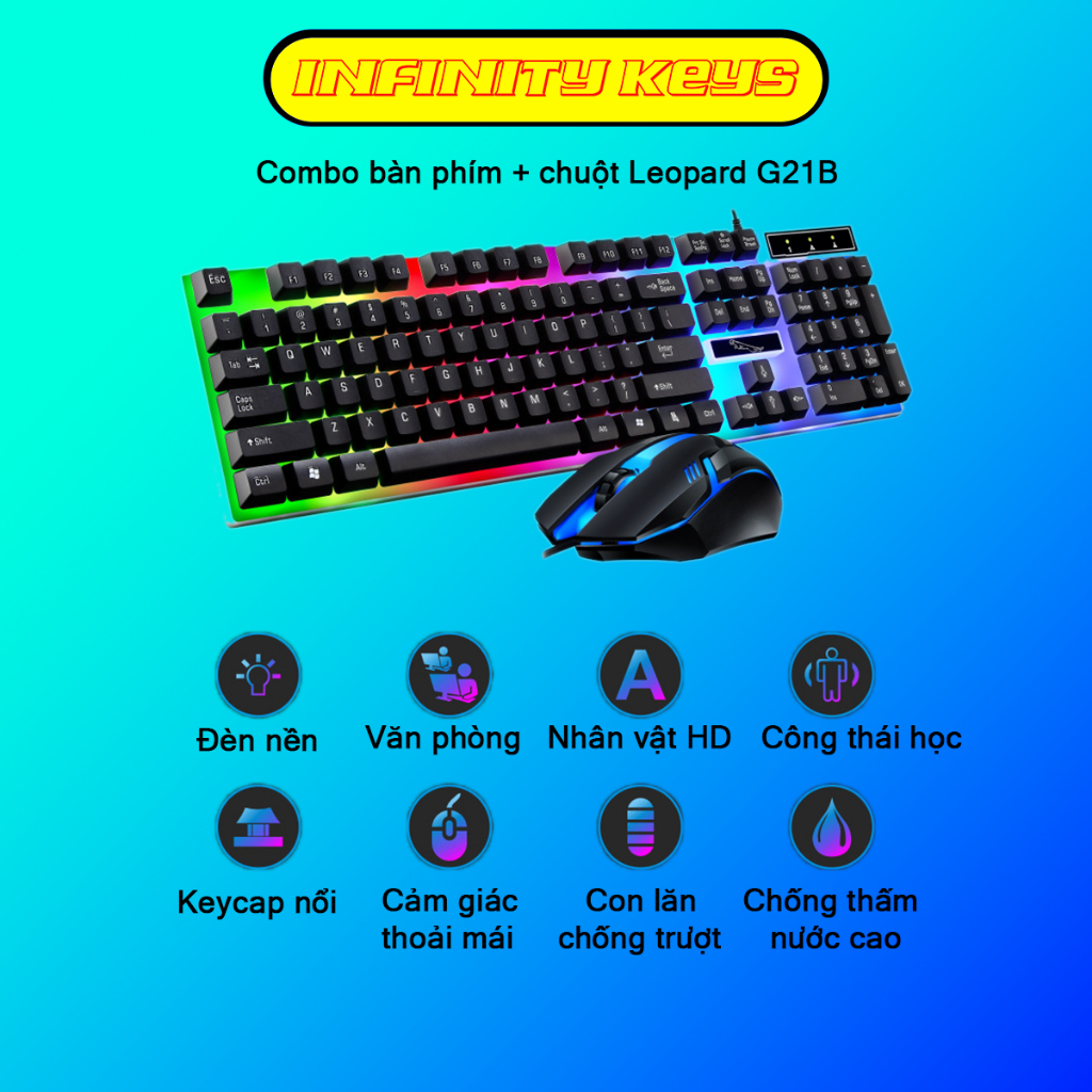 Bộ Bàn Phím và Chuột G21 Game Led 7 Màu - Phím Giả Cơ, Chuột Chuyên Game - Thiết Kế Độc Đáo