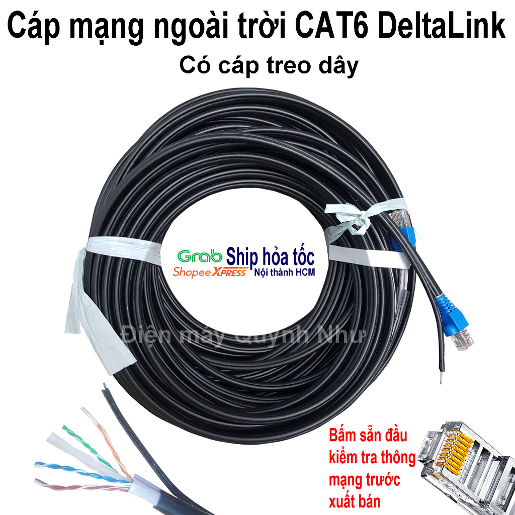 10m/15m/20m Cáp mạng ngoài trời DELTALINK chuẩn Cat6 lõi lớn 23AWG bấm sẵn đầu kết nối có dây thép gia cường