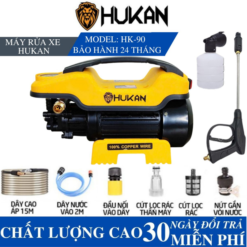 Máy rửa xe Hukan HK-90 công suất 2400W - Máy xịt rửa áp lực nước lõi đồng 100% bảo hành 12 tháng