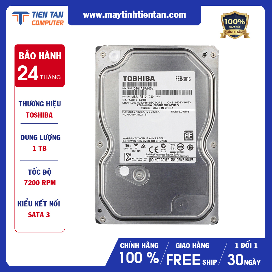 Ổ cứng HDD Toshiba 1TB 3.5 inch 7200RPM, SATA3 chính hãng