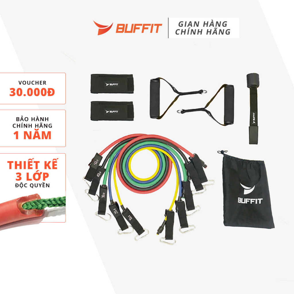 Bộ 5 Dây Kháng Lực Chống Đứt, Dây Ngũ Sắc Đàn Hồi Cao Su Latex Cao Cấp Tập Gym BUFFMAX 23 Chính Hãng BUFFIT